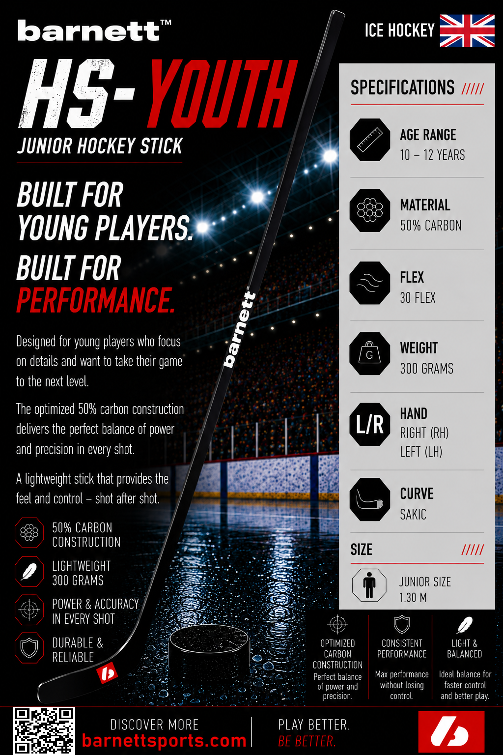 Palo de hockey juvenil HS-Youth Carbon