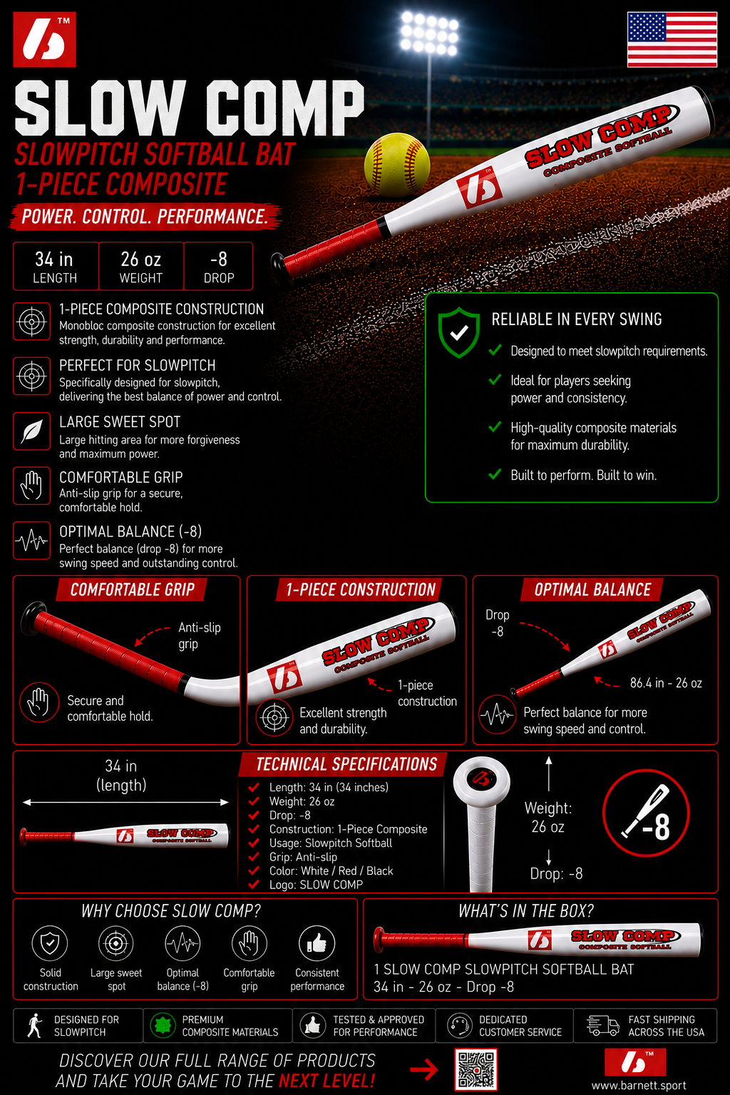 SLOW COMP Softball bat SLOWPITCH Composite, 34-26