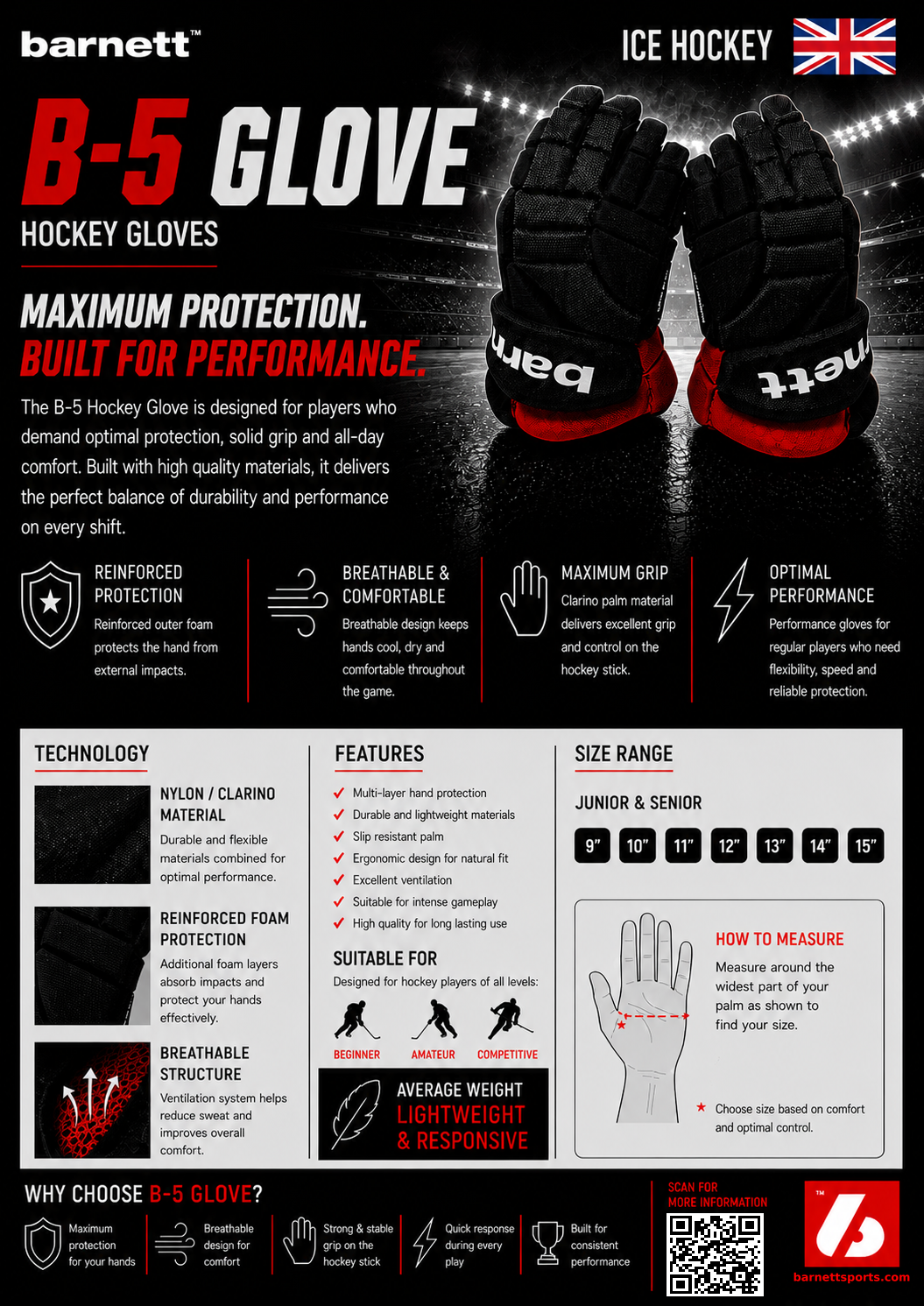 Guantes de hockey sobre hielo de competición B-5