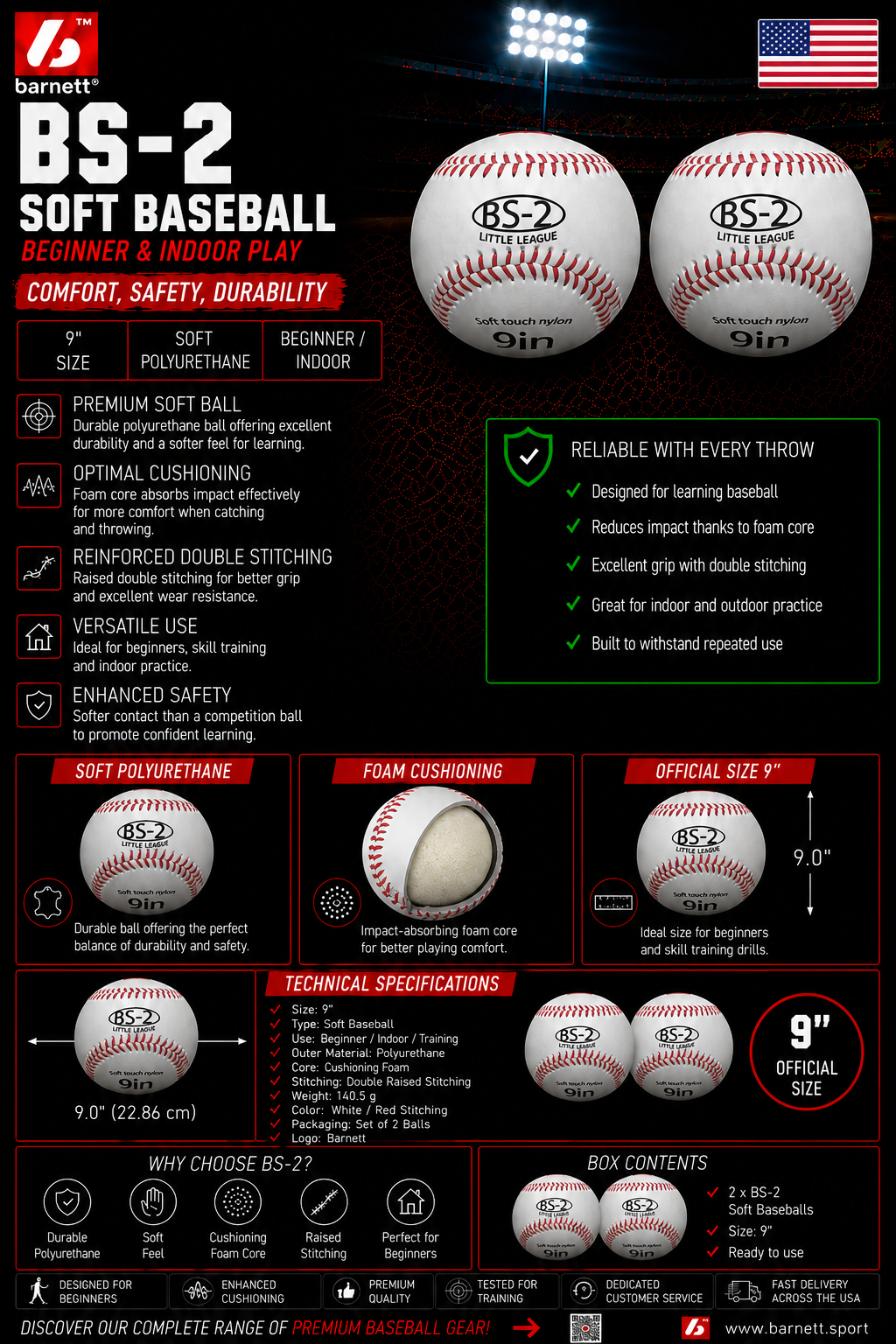 Pelota de béisbol BS-2, 2 piezas 