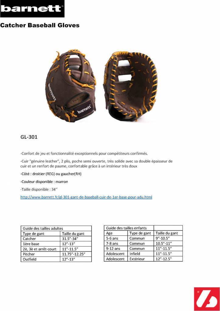 GL-301 Competition first base baseball glove, genuine leather, size 31, Black