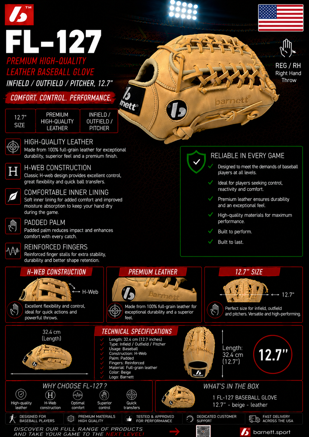 ブライス　アウトフィット　☆291 FL-127 Baseball glove, leather, infield/outfield/pitcher, 12.7