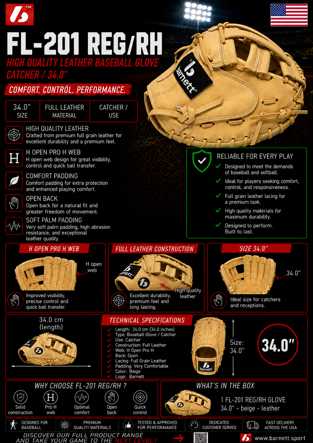 FL-201 Baseball glove, high quality, leather, catcher, Beige