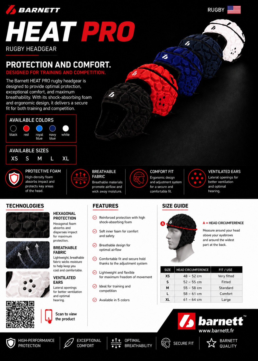 HEAT PRO Competition rugby headgear