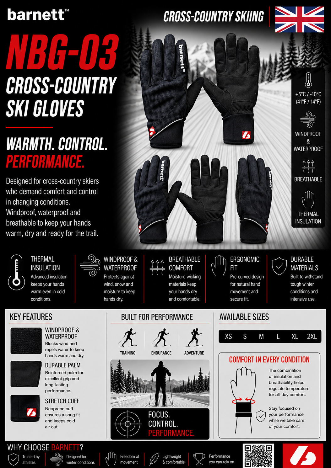 Guantes de esquí de fondo NBG-03 +5°/-10°C